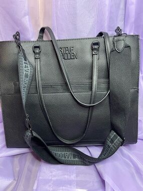Steve Madden Sleek Black Pebbled Shoulder Tote